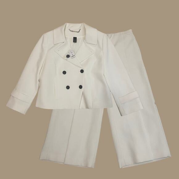 WHBM Bridal Ivory White Suit Set 8/10 NWT | Wedding Blazer + Tailored Slit Pants - Picture 2 of 10
